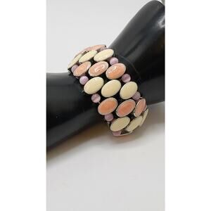 Vintage Peach Cream Panel Stretch Bracelet Statement Cuff